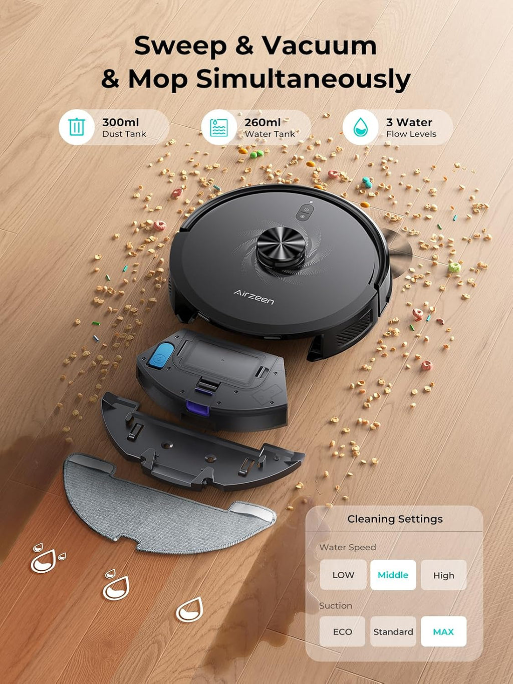 Bagless Robot Vacuum and Mop Self-Emptying for Pet Hair/Carpet | LiDar Navigation for Smart Mapping, 6000Pa