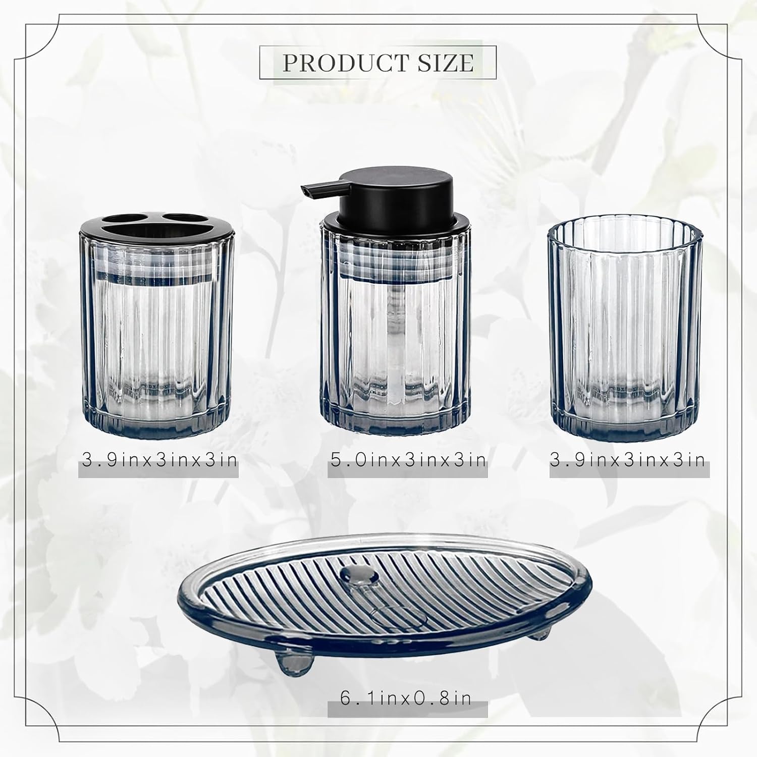 Bathroom Accessories Set, 4 PCS Glass Bathroom Set,Black Grey | Includes Soap Dispenser, Toothbrush Holder