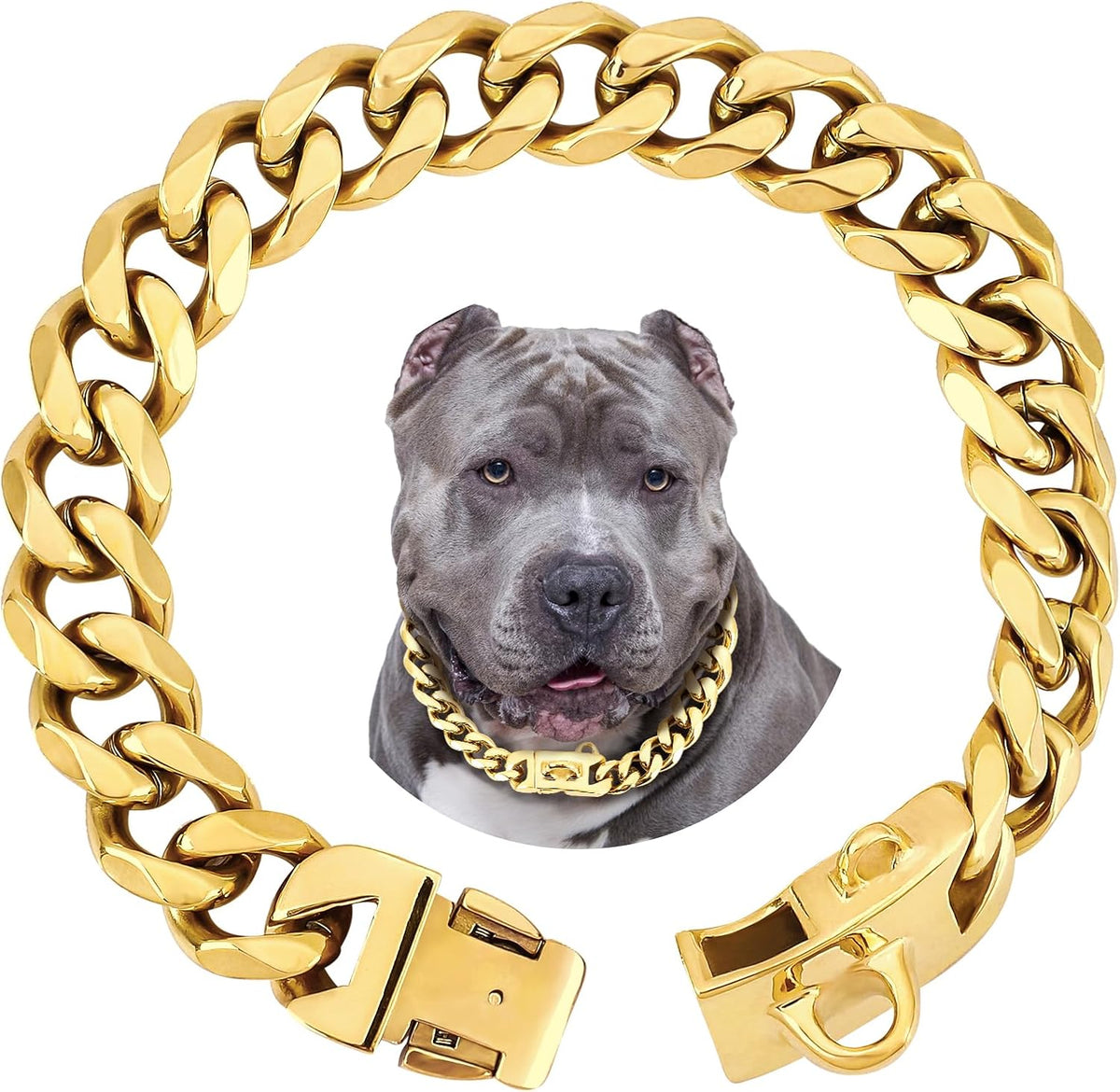 19mm Gold Chain Dog Collar,Luxurious Cuban Link Dog Collar