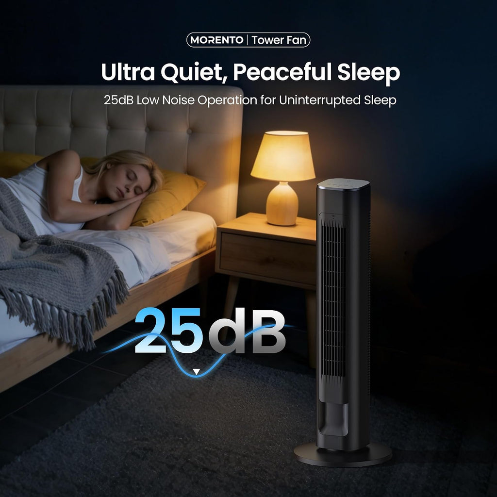 Smart Tower Fan, WiFi, 25dB Quiet, 25ft/s, 4 Modes 4 Speeds, Black | 36" WiFi Standing Fan for Bedroom with Remote