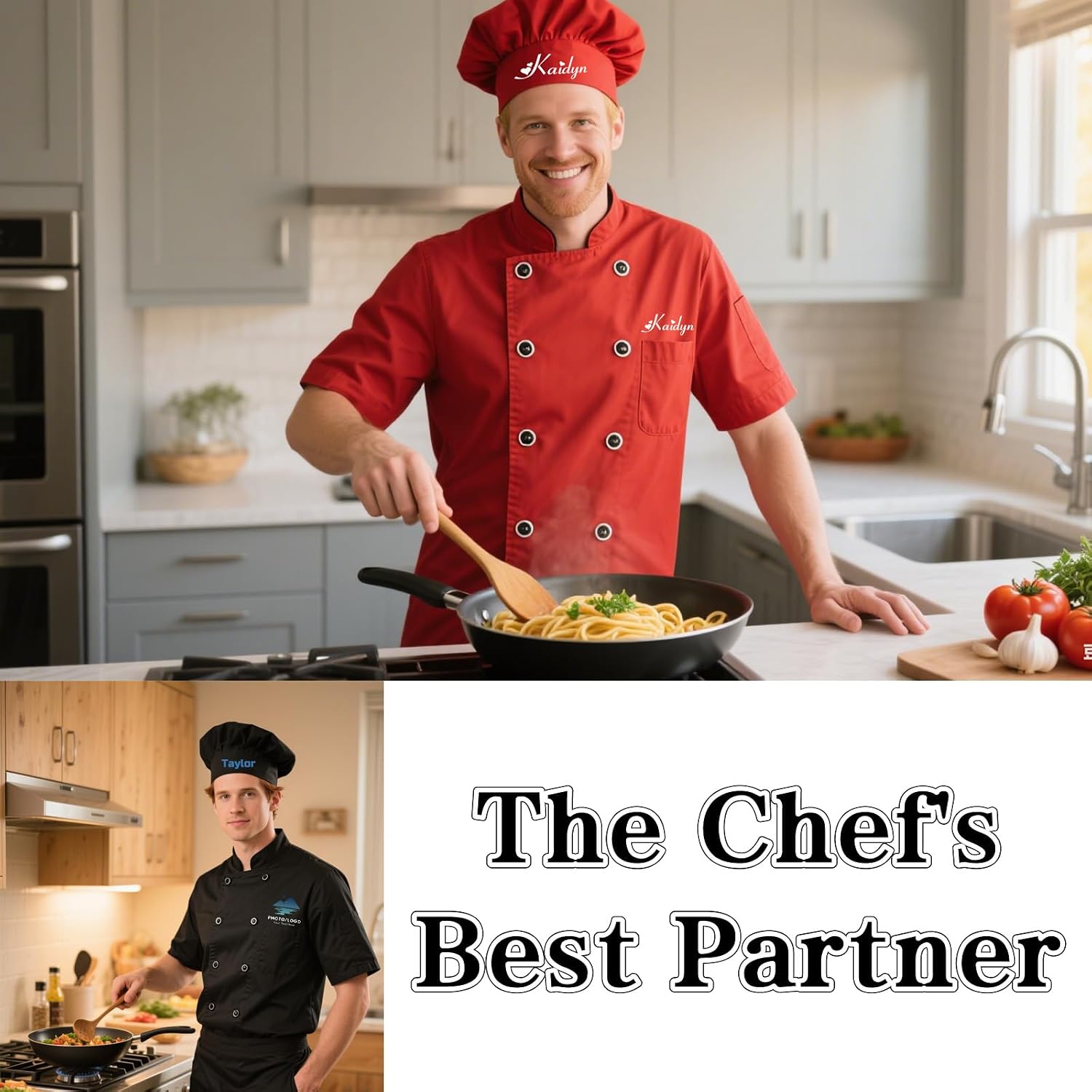 Chef Coat Personalized Name Logo Text Custom Chef Jackets with Pockets Chef's Hat Unisex Work Shirt for Men Women