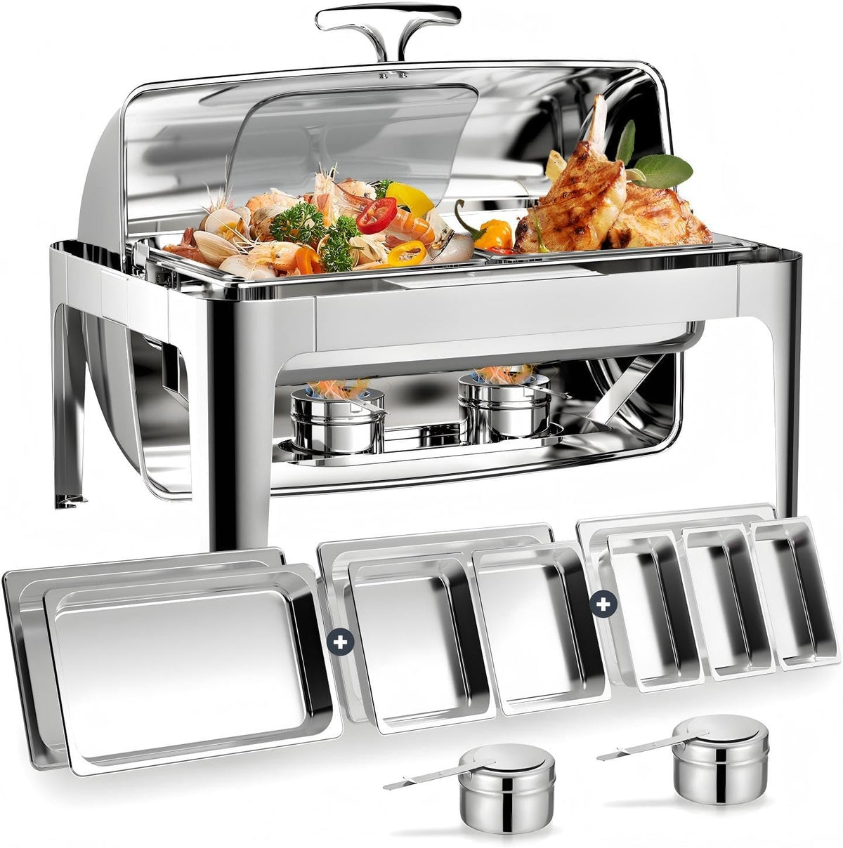 13QT Roll Top Chafing Dishes for Buffet: (Visual Chafing Dish)