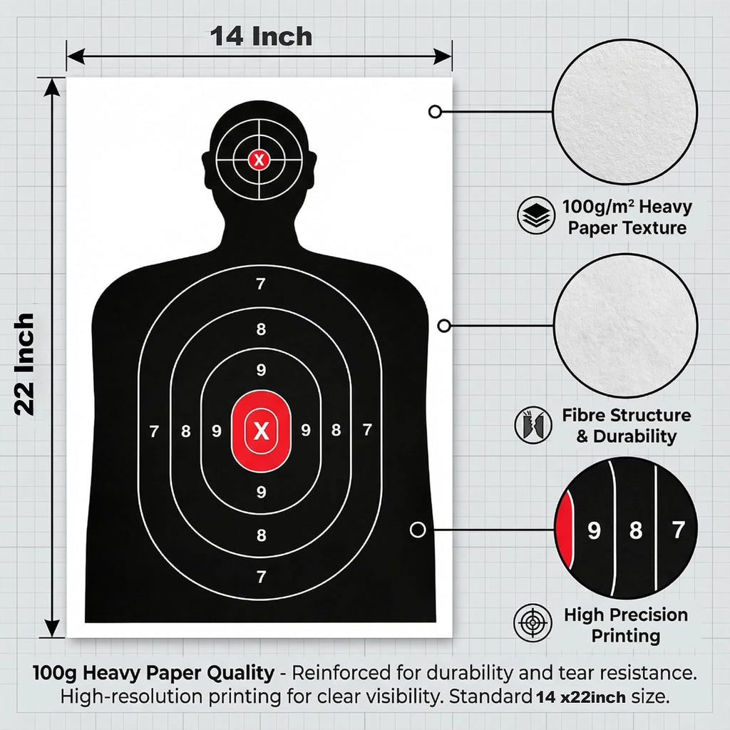 Silhouette Paper Shooting Target for The Range, Aiming Target Practice Paper for Indoor and Outdoor Shooting, Gun