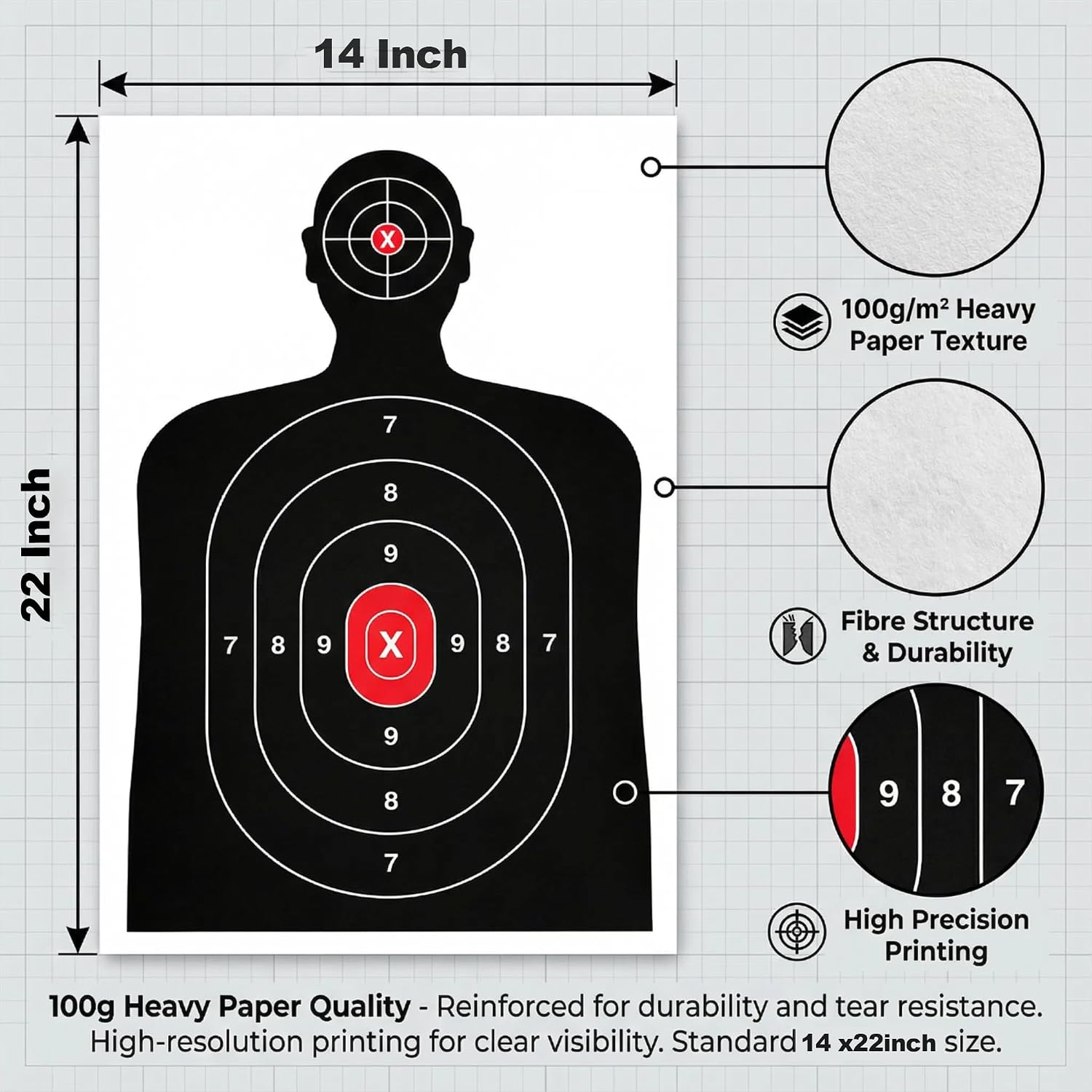 Silhouette Paper Shooting Target for The Range, Aiming Target Practice Paper for Indoor and Outdoor Shooting, Gun