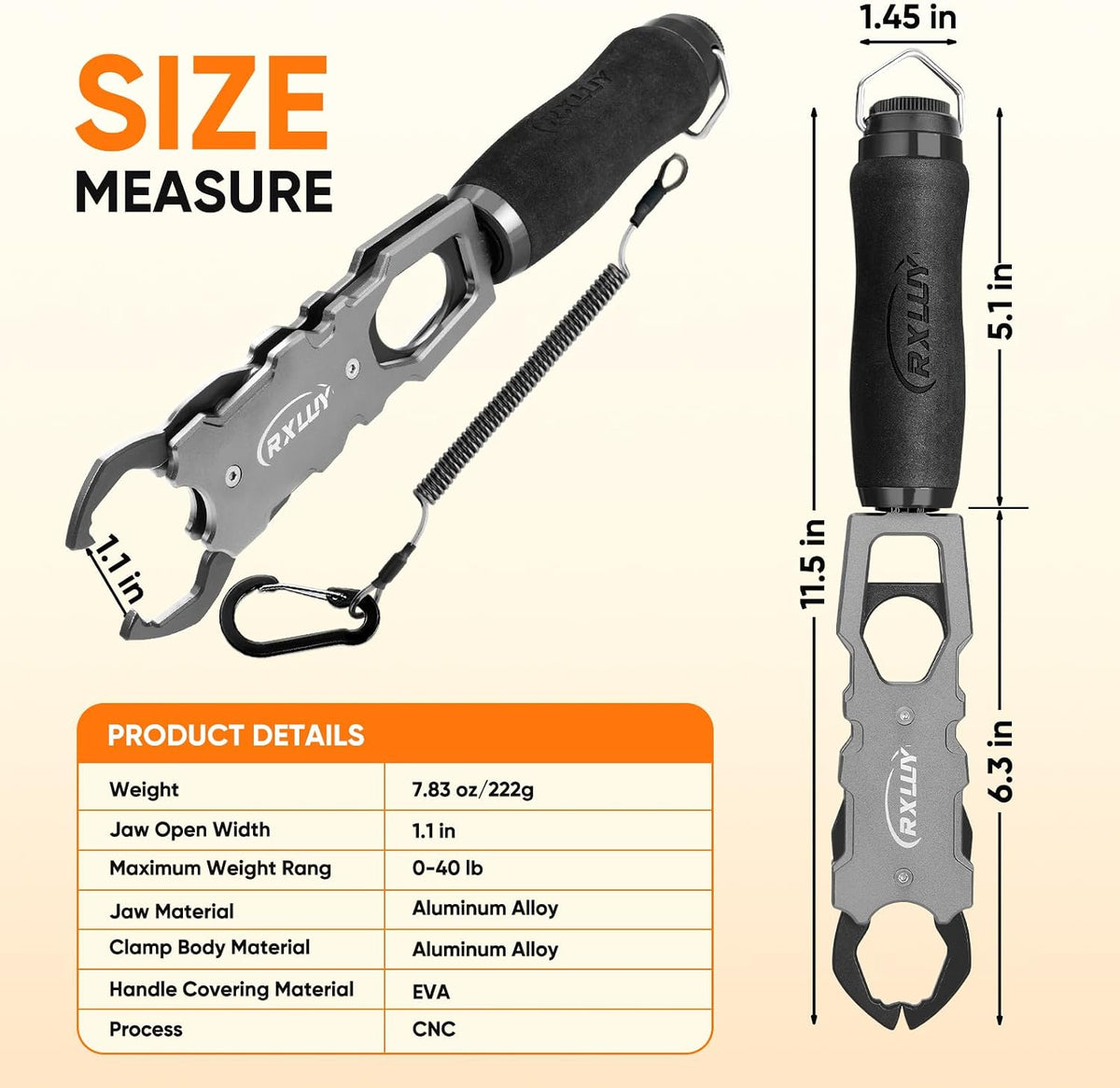 11.5" Fish Lip Gripper with Scale, Max 40lbs Scale, 360° Swivel Non-Slip Handle, Fish Grabber Control Tool for Safe