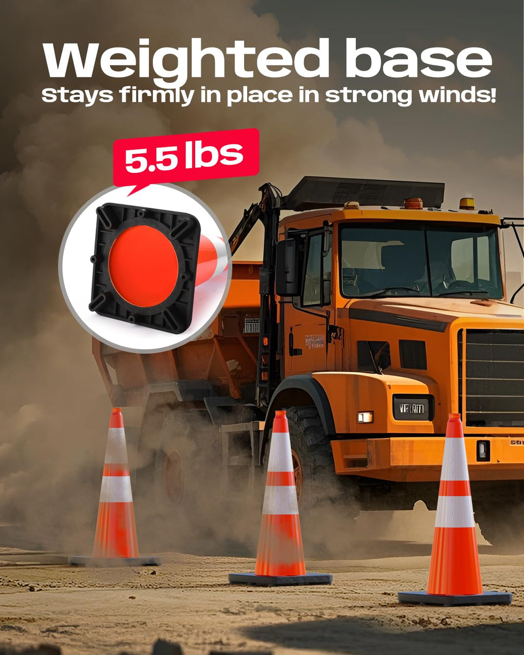 28 inch Traffic Safety Cones Orange with Weighted Base 8 Pack | Heavy duty design, reflective collars, flexible PVC