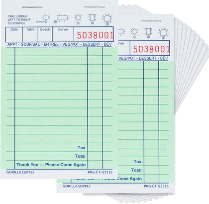 [1000] Gorilla Supply Mini Guest Check Book 3.4" x 5.04" Server Notepads Order Pad for Waiter and Waitress, Bond