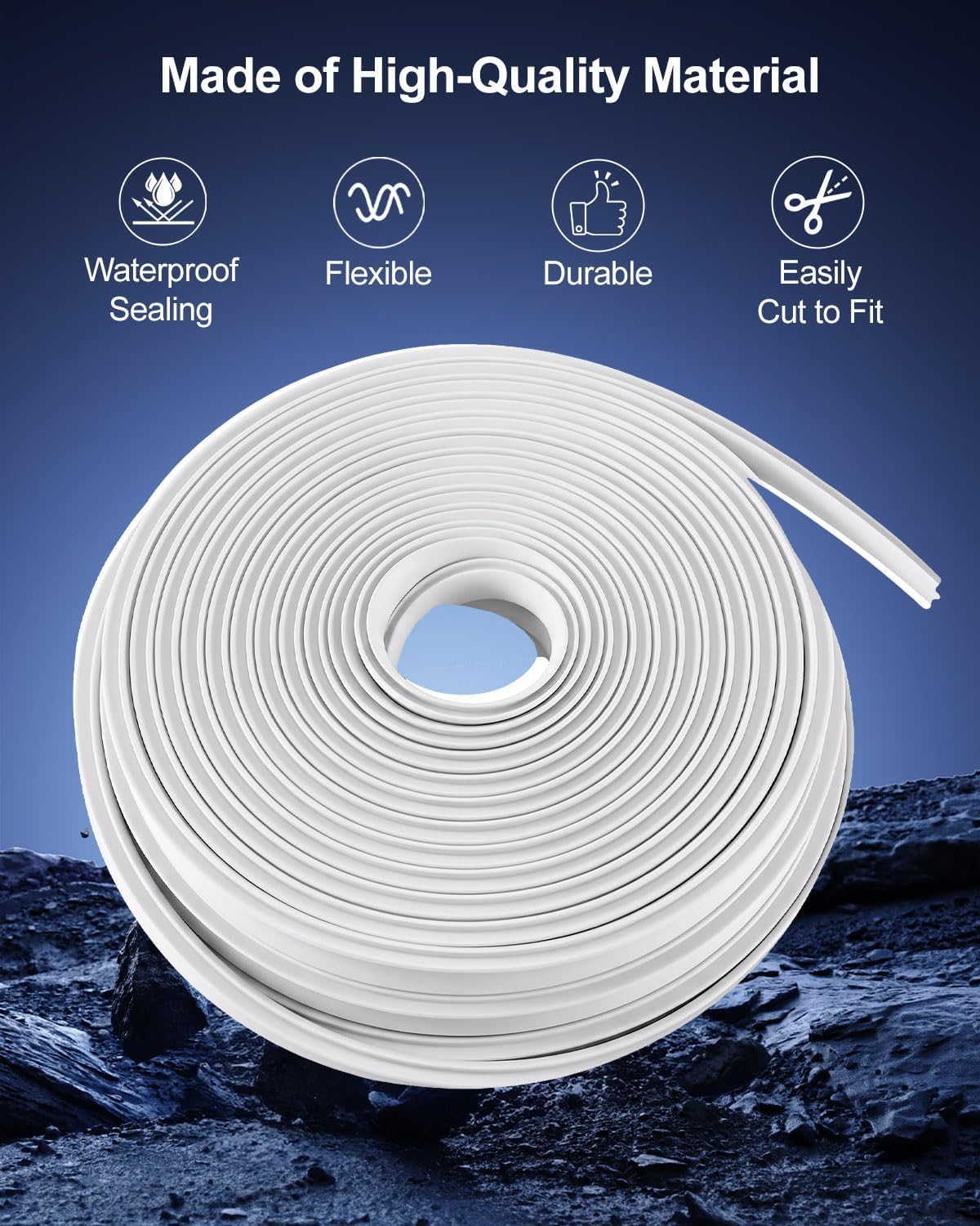 50.85 FT White Rub Rail Vinyl Insert, 3/4 x 3/8 Inch Boat Edge Protection