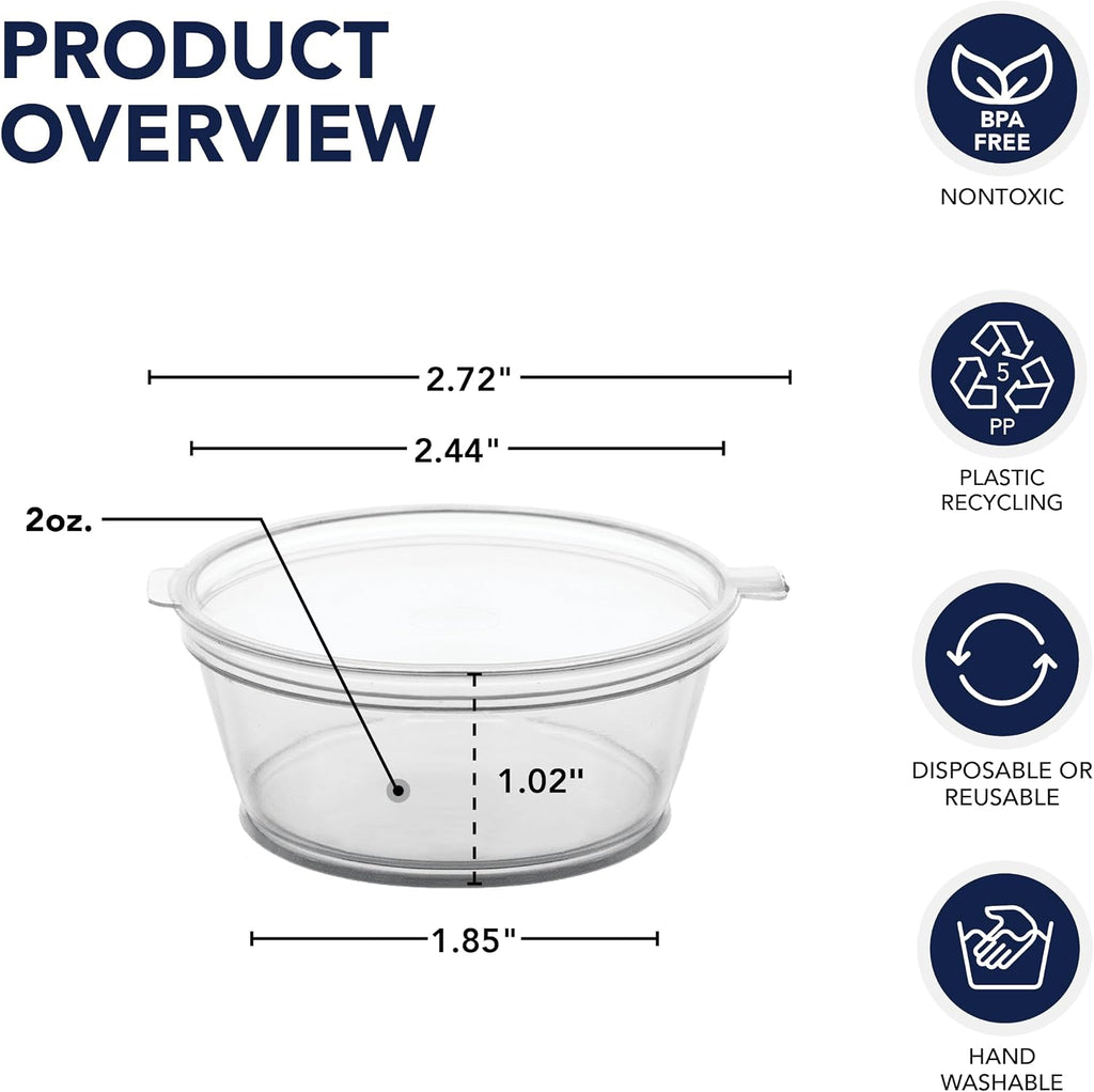 Leak Proof Plastic Condiment Souffle Containers with Attached Airtight Portion Cup with Hinged Lid for Sauces