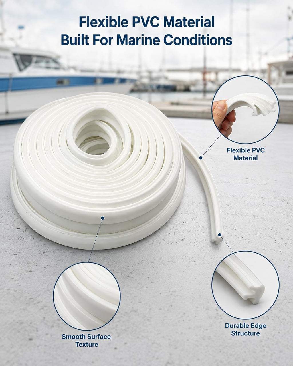Black Boat Rub Rail 50.85 FT Flexible Rub Vinyl Insert for Boats, 3/4" x 3/8", Rub Rail Replacement for Boat & Dock Bumper Protection
