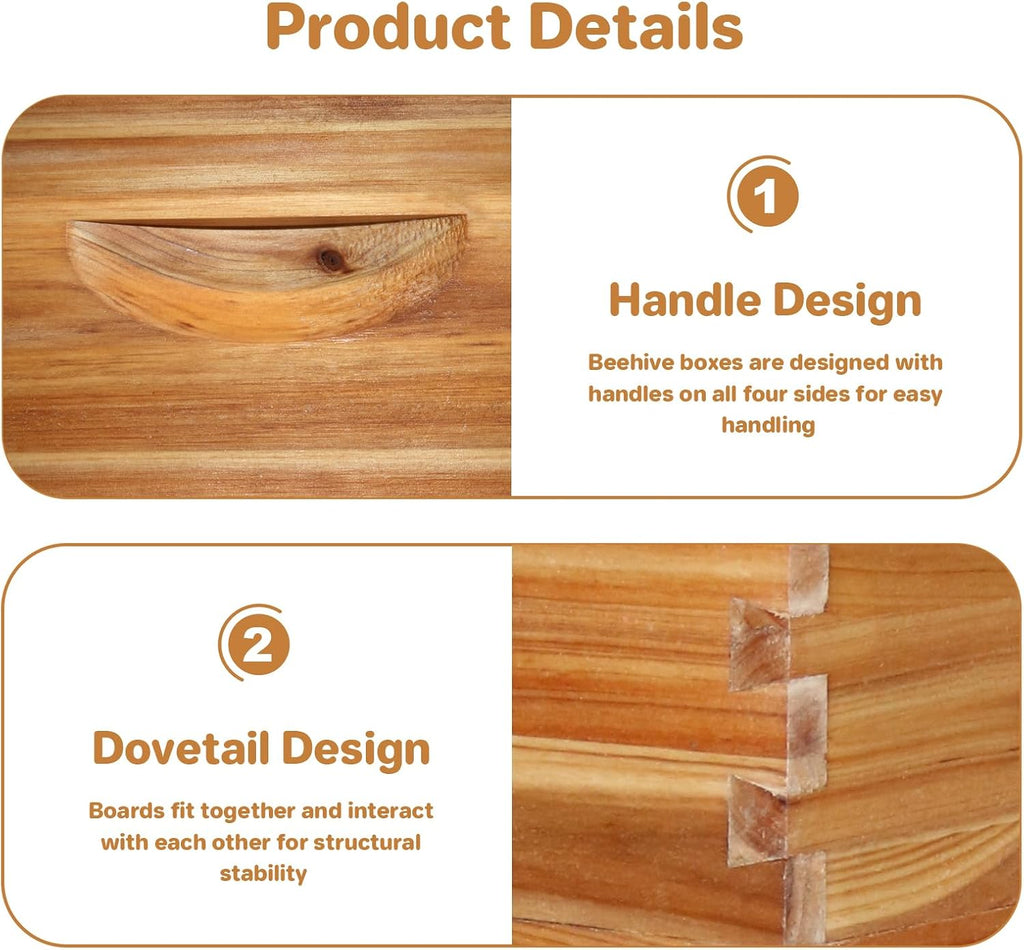 Langstroth Beehive Starter Kit - 10-Frame Pre-Coated with Natural Beeswax, Weatherproof Cedar Wood Hive with Dovetail