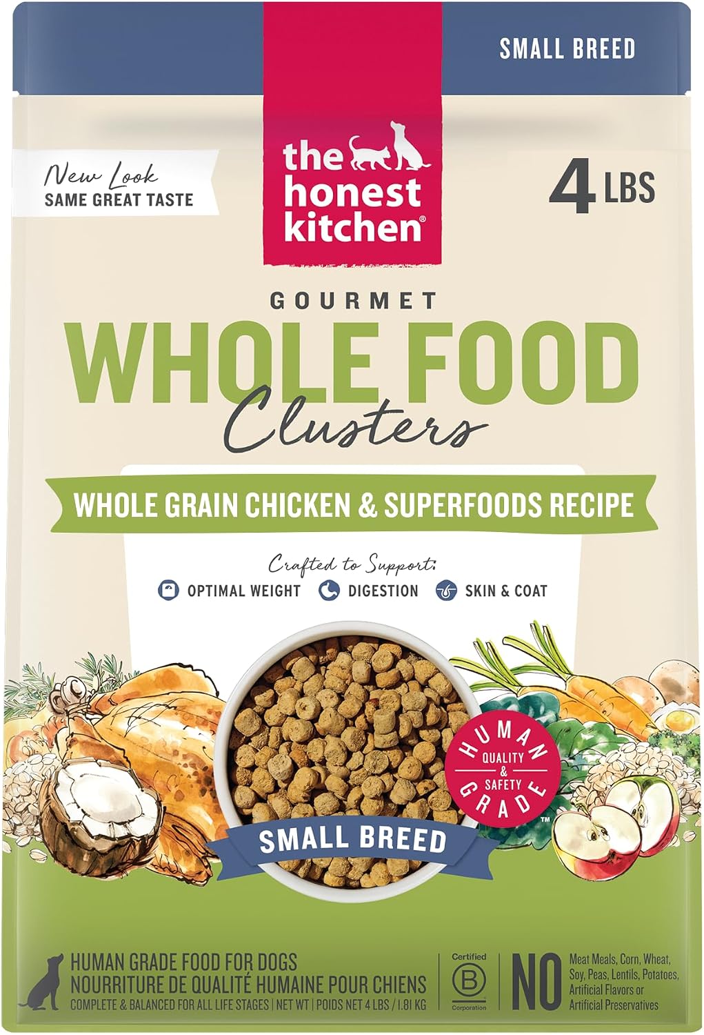 Whole Grain Chicken & Superfoods Whole Food Clusters, Vet Crafted Human Grade Dry Dog Food for Small Breeds, Skin