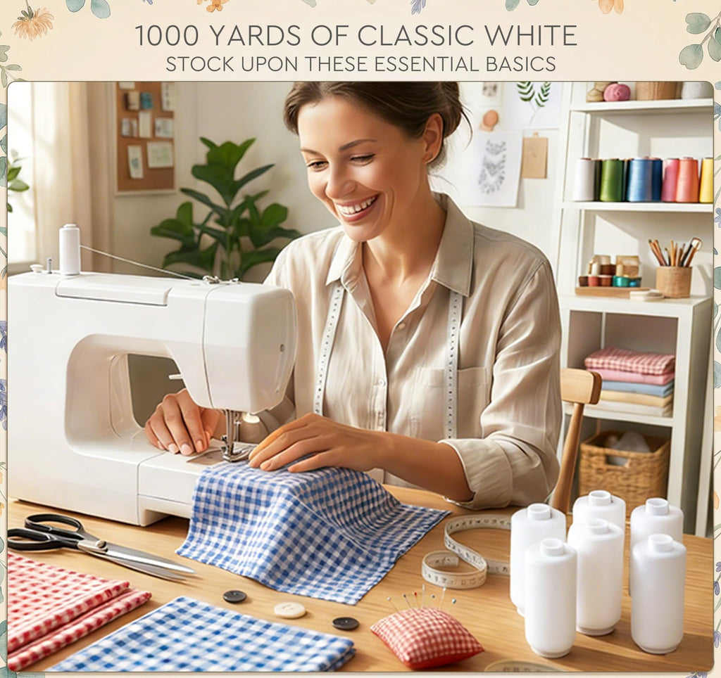 2pcs White Thread for Sewing- 1000 Yard Each Spool