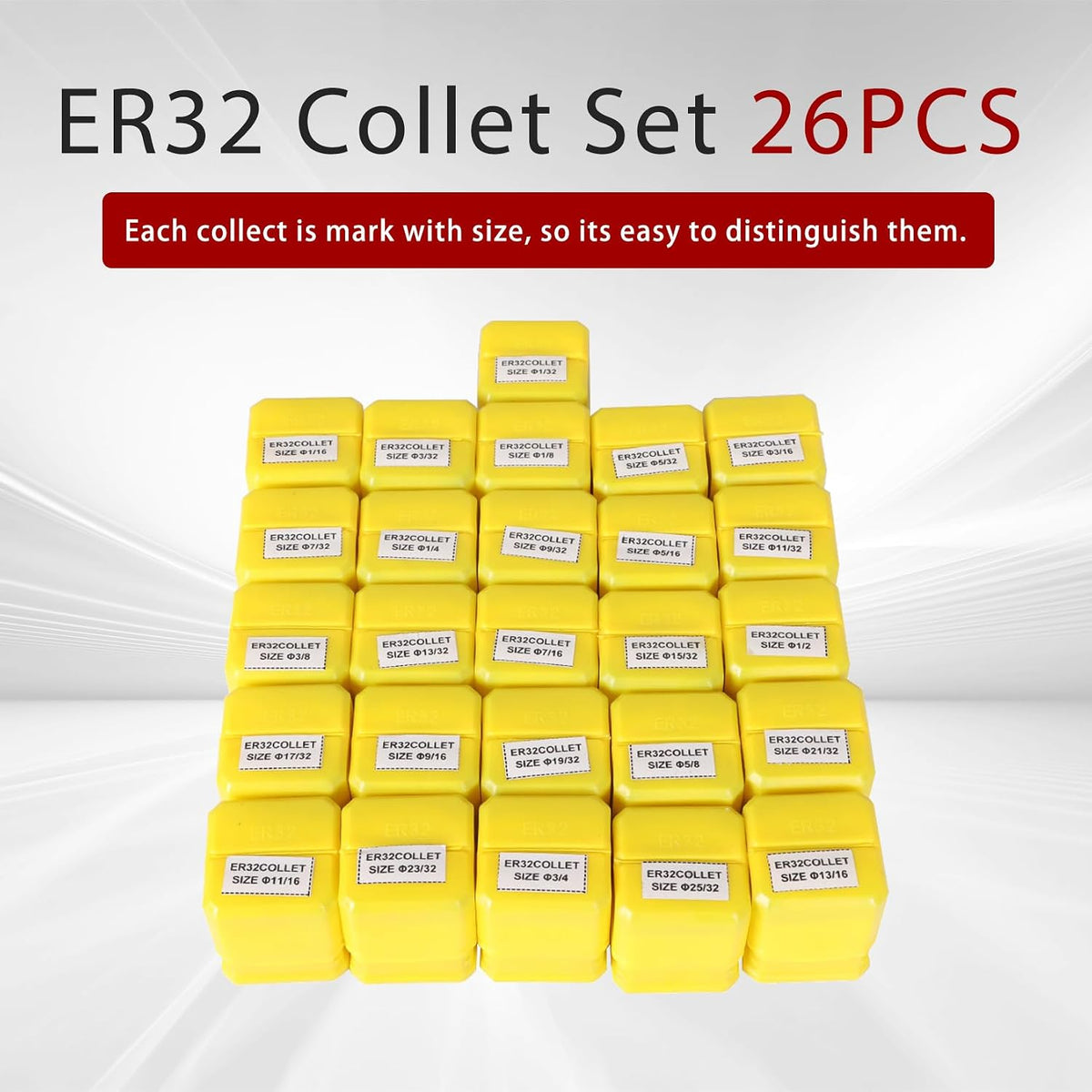 findmall ER32 1/32-13/16 Inch Collet Set 26Pc with 2 Hooks