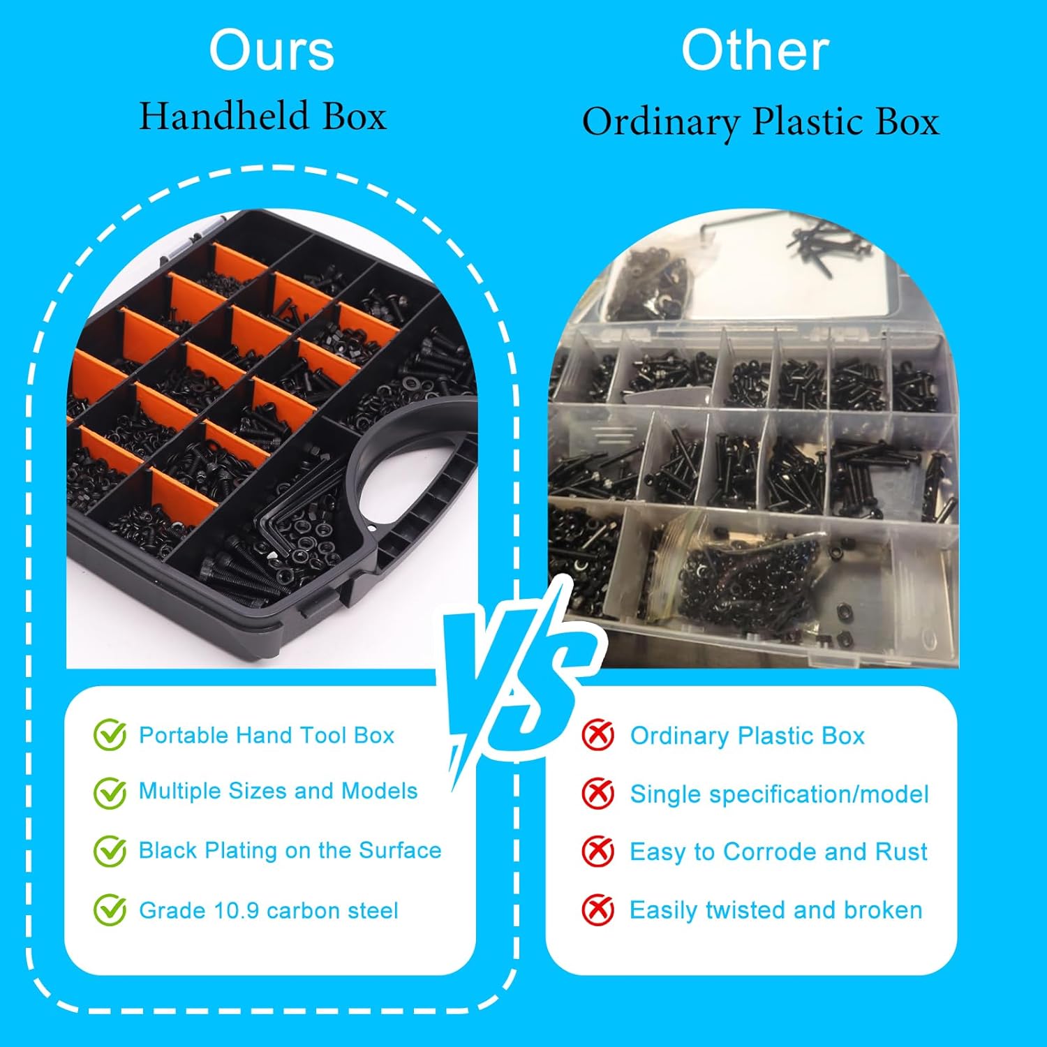 /3038PCS Metric Screw Assortment M2 M3 M4 M5 M6 M8 Machine Screws(4mm-45mm long) Grade 10.9 Button Head Hex Socket