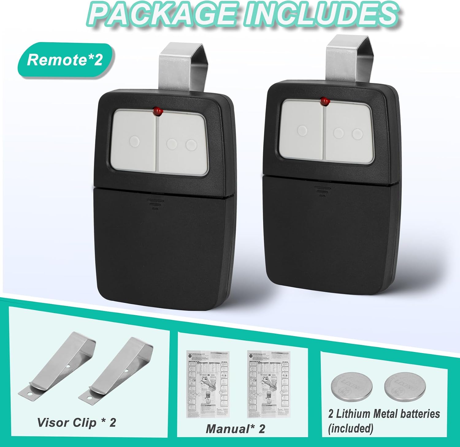 2 for Universal Garage Door Remote, KLIK1U 375LM 375UT Garage Clicker