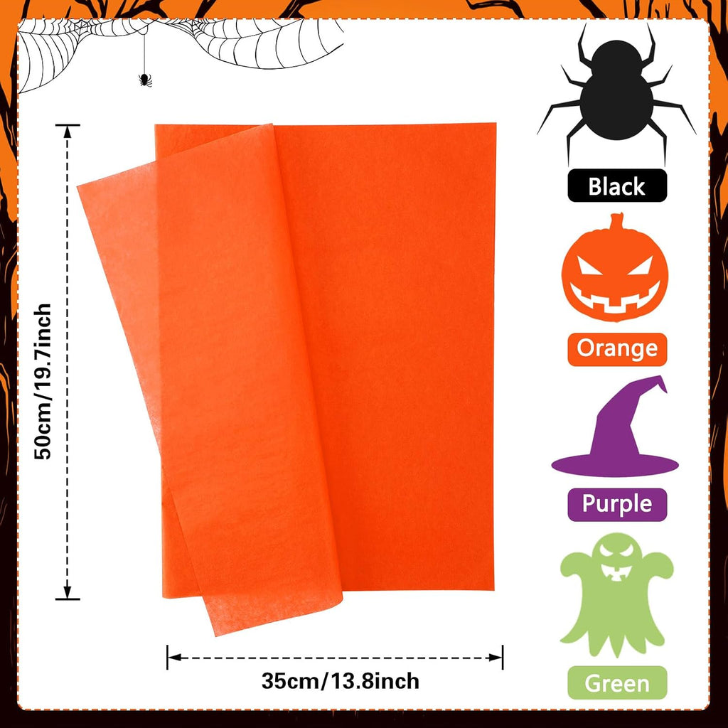 100 Sheets Halloween Tissue Paper Black Purple Orange Green