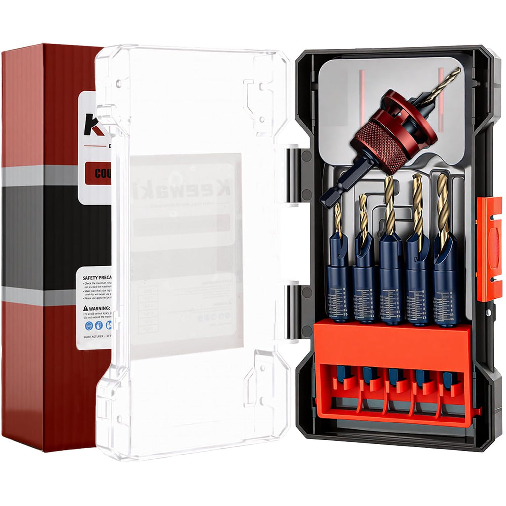 Keewaki 10PCS Countersink Drill Bit Set for Wood with Depth Stop & Case