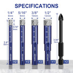 9 Pcs Diamond Drill Bit Set,1/4",5/16",3/8",1/2", Ceramic, Tile Drill Bits