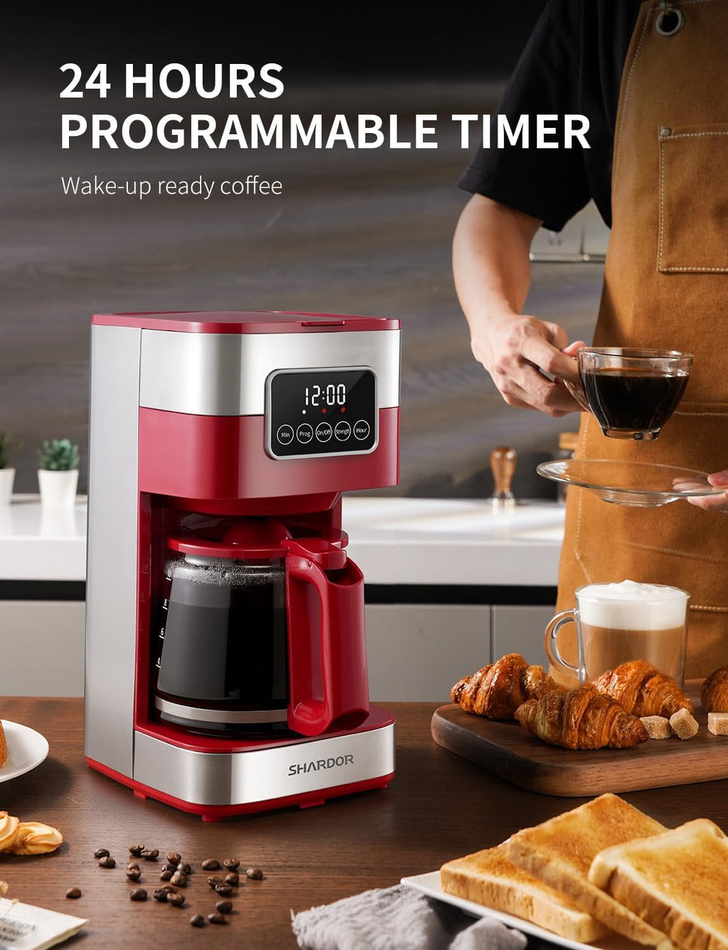 10-Cup Programmable Coffee Maker, Regular & Strong Brew Drip Coffee Machine for Home and Office, Auto Shut Off