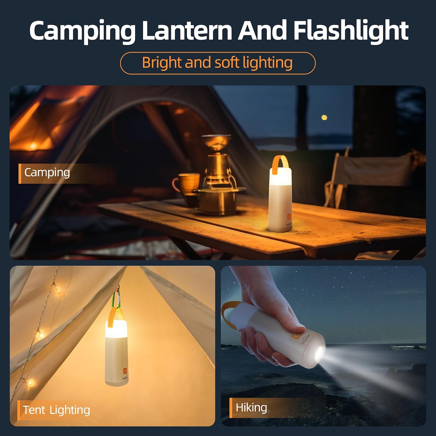 LED Camping Lantern, Up to 350 Hours Rechargeable Camping Light, 4 Modes Outdoor Flashlight Lantern with Red Light