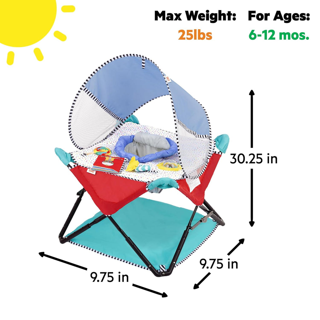Pop 'N Jump Portable Baby Jumper, Foldable Indoor/Outdoor Baby Jumper with Sweet Treats with Sensory Activities, Ages