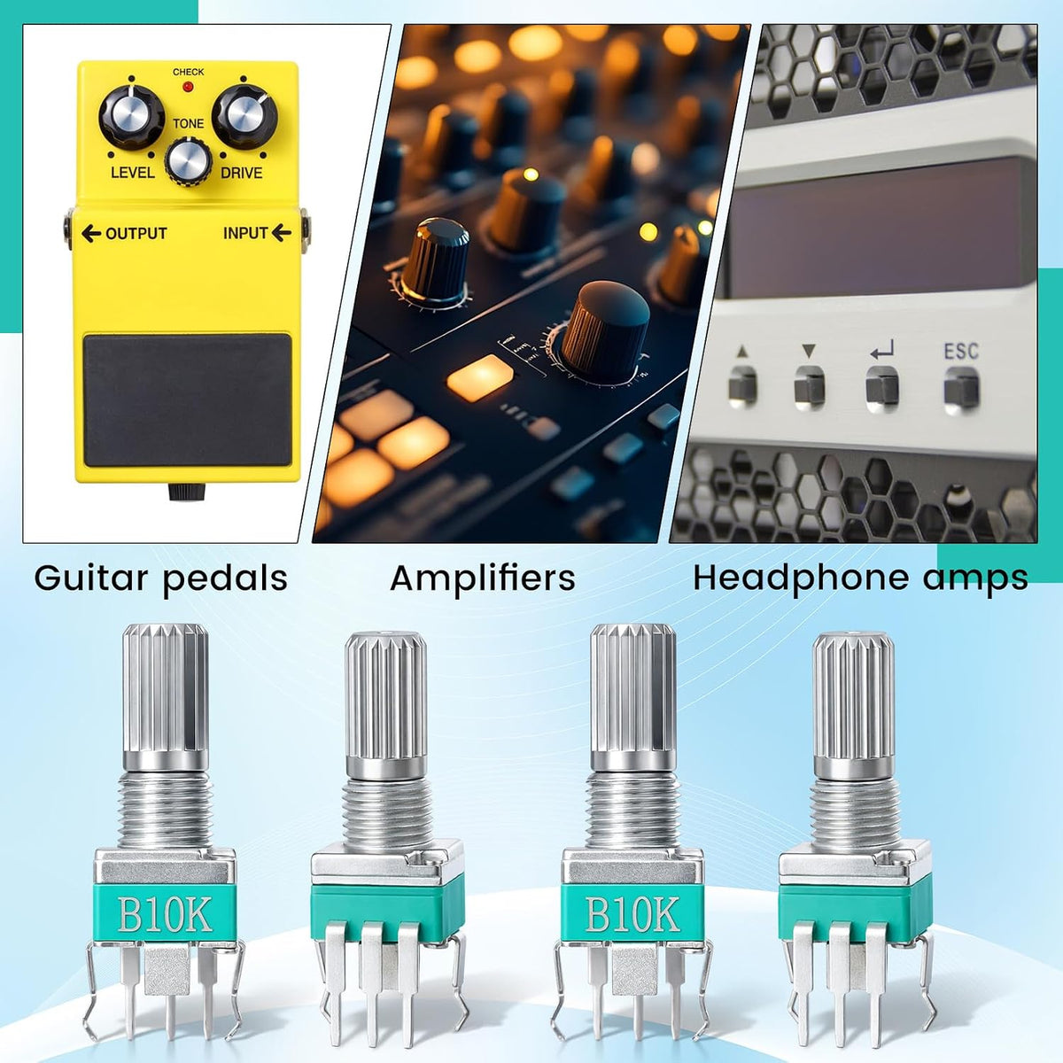 10 Pcs B10K Potentiometer Variable Resistor RK097 15mm Shaft