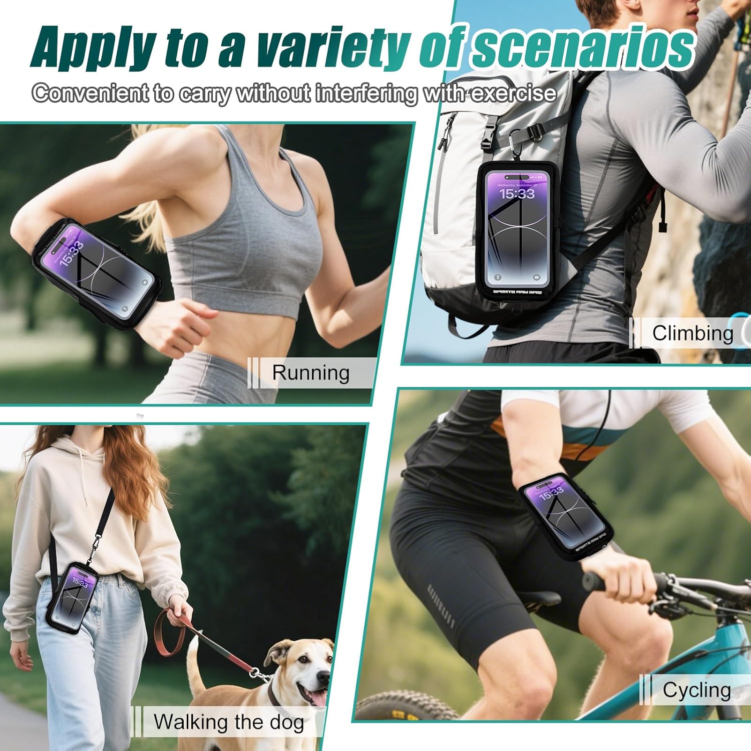 Phone Holder for Running, Running Armband Phone Holder with Carabiner, Phone Armbands for iPhone 17 16 15 14 13 12