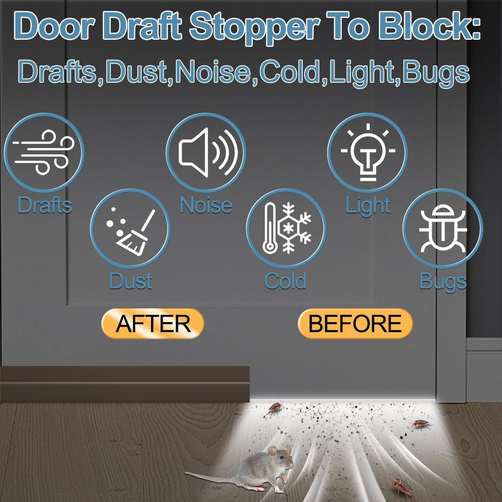 Door Draft Stopper, Door Sweep, Weather Stripping Seal 39Inch Brown | Silicone Draft Stopper for Bottom of Door