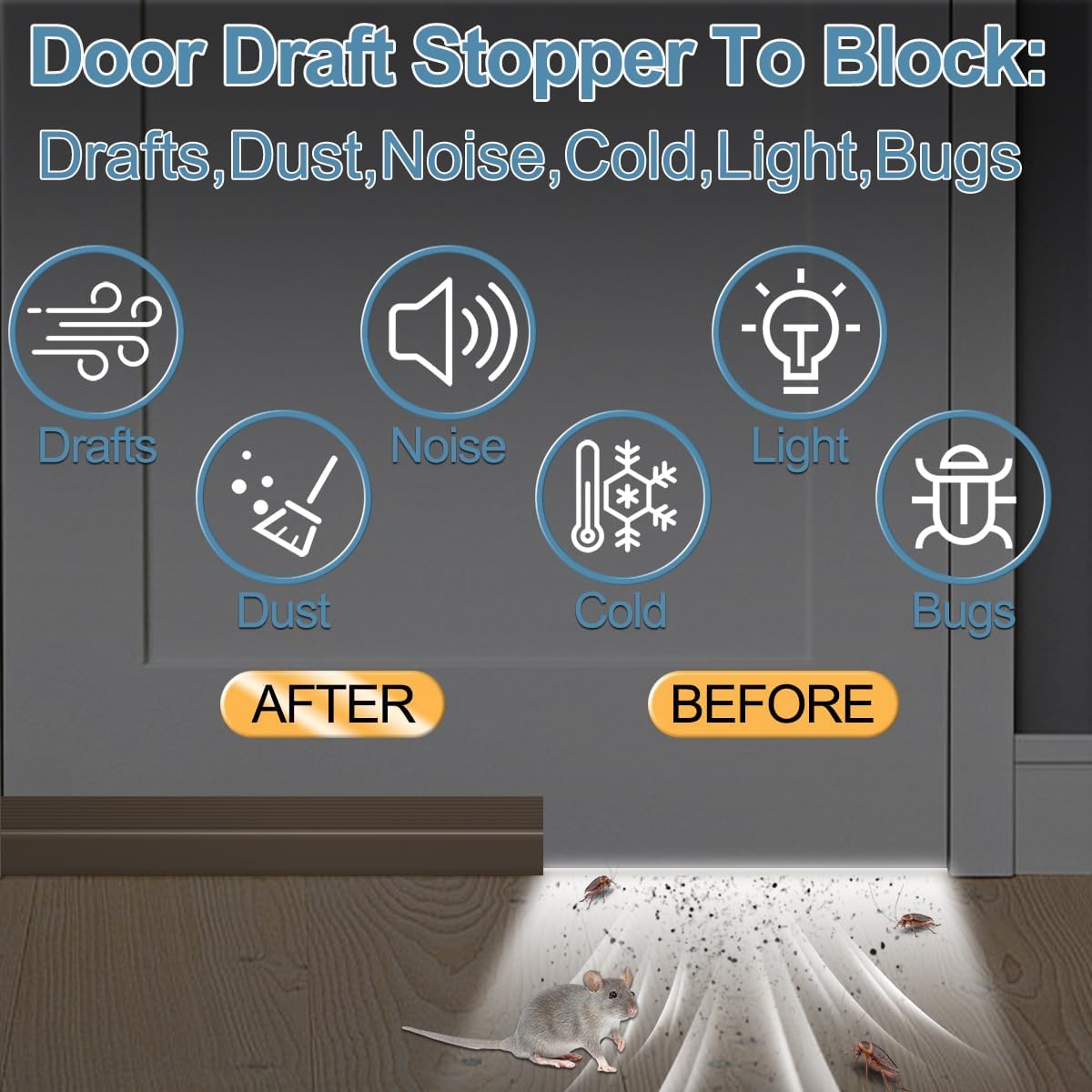 Door Draft Stopper, Door Sweep, Weather Stripping Seal 39Inch Brown | Silicone Draft Stopper for Bottom of Door