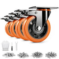 4 Inch Caster Wheels, Heavy Duty Swivel Casters Set of 4 with Brake Load 2200lbs, Industrial Plate Casters, No Noise