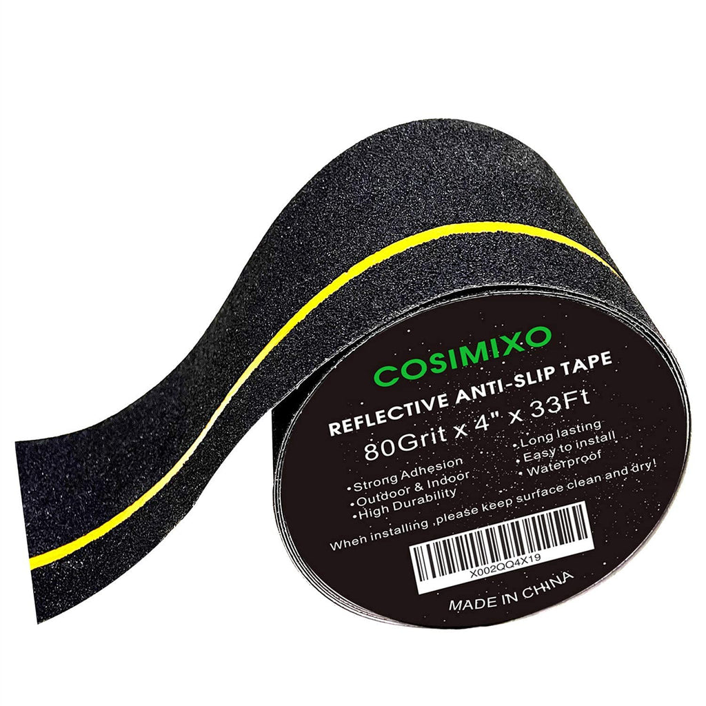 4" x 33FT Anti Slip Tape with Reflective Stripe,Premium Grip Tape Non Slip Stair Treads Tape,Non Skid Tape, High