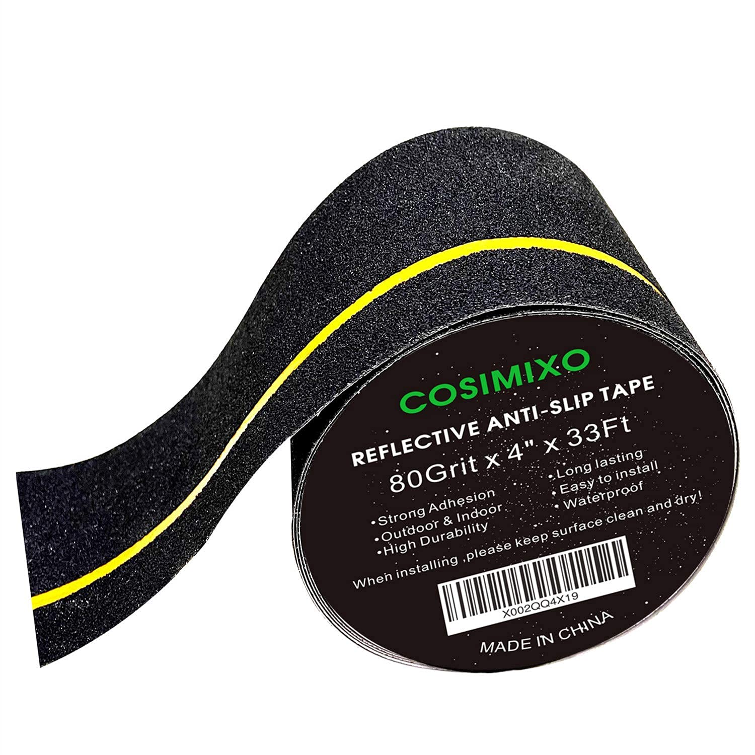 4" x 33FT Anti Slip Tape with Reflective Stripe,Premium Grip Tape Non Slip Stair Treads Tape,Non Skid Tape, High