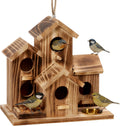 Bird House for Outside, 5 Hole Hanging Wooden Birdhouse Feeder