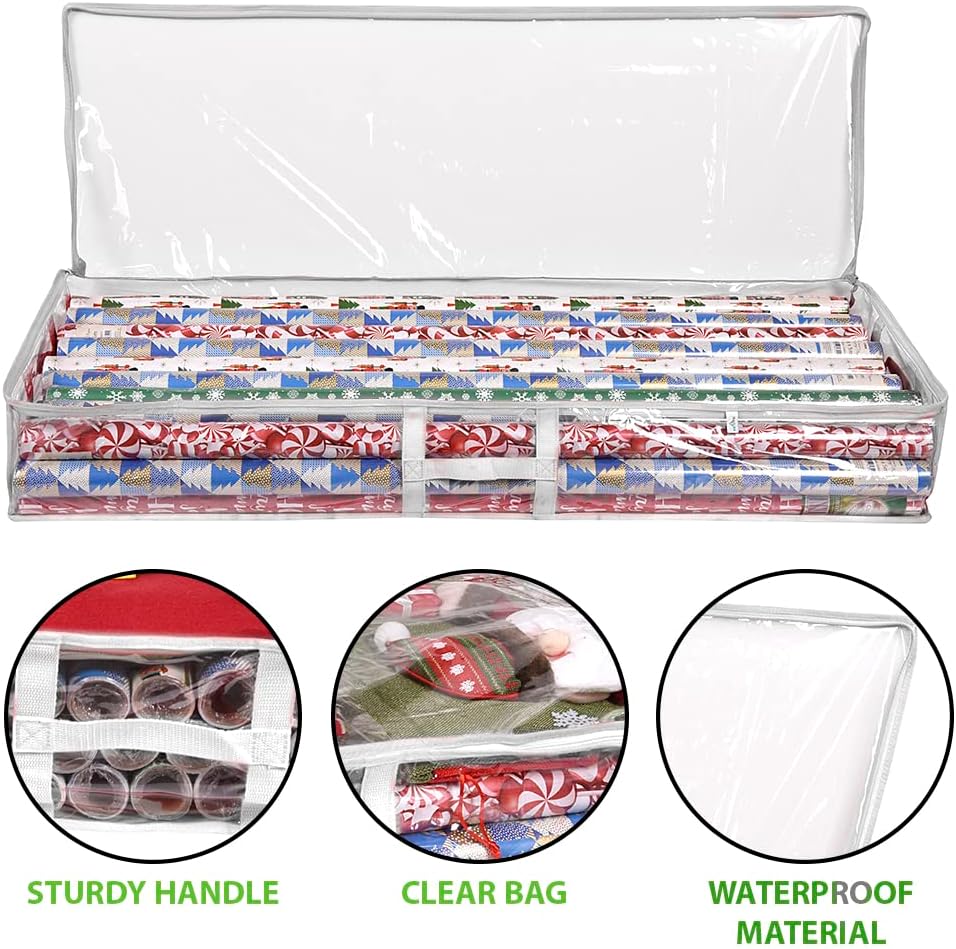 Wrapping Paper Storage Containers | Gift Wrap Organizer Under Bed 41”x14”x6” Fits 18-24 Rolls Fit Up to 40” Long Roll
