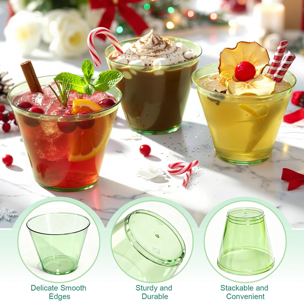 9 OZ Green Disposable Plastic Cups Cocktail Cup 50 Pack