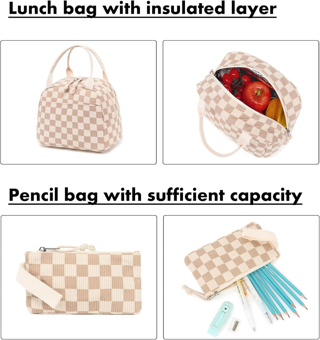 School Backpack Set Girls Womens Laptop Bookbag Casual Daypack Fits 15 inch Laptop with Lunch Tote Bag and Pencil Bag