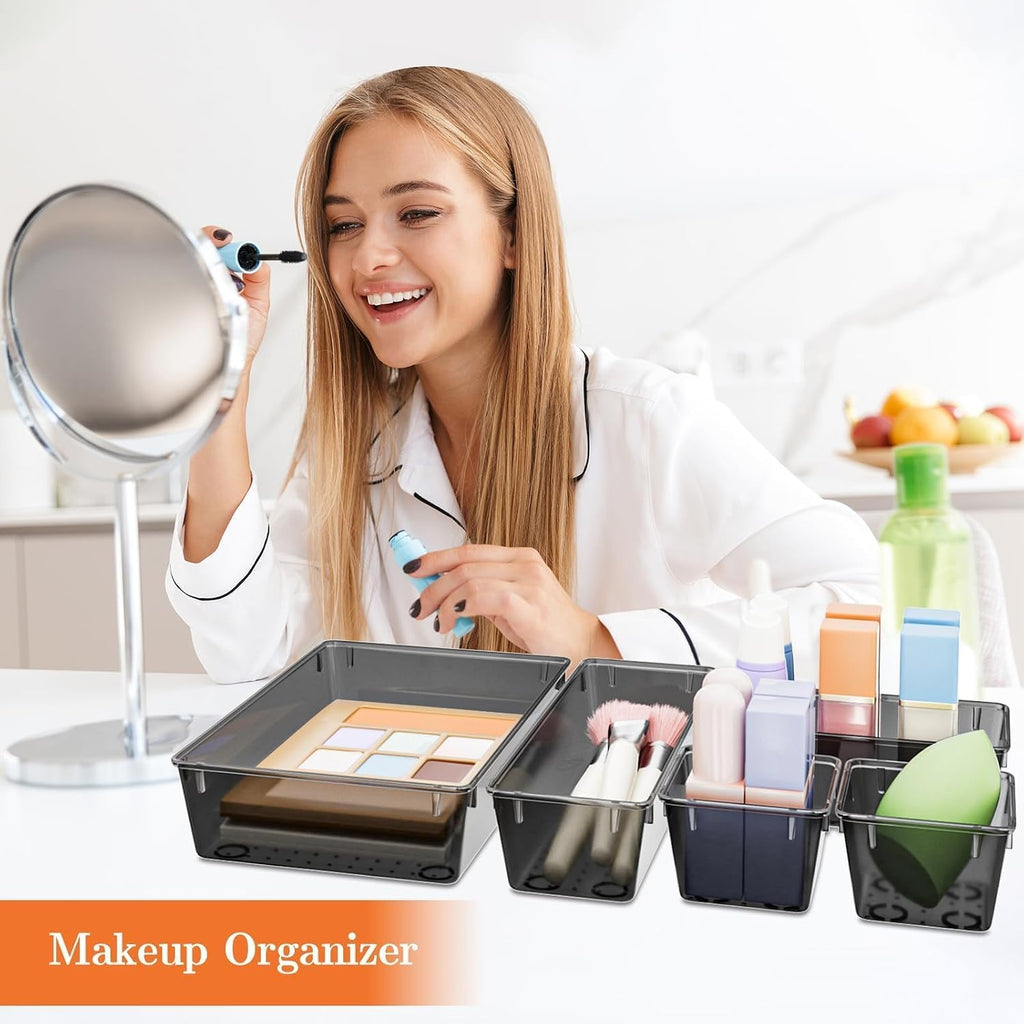 25 PCS Plastic Drawer Organizer Set, 4-Size Versatile Organizer Tool Trays & storage Bins for Makeup, Jewelry, and