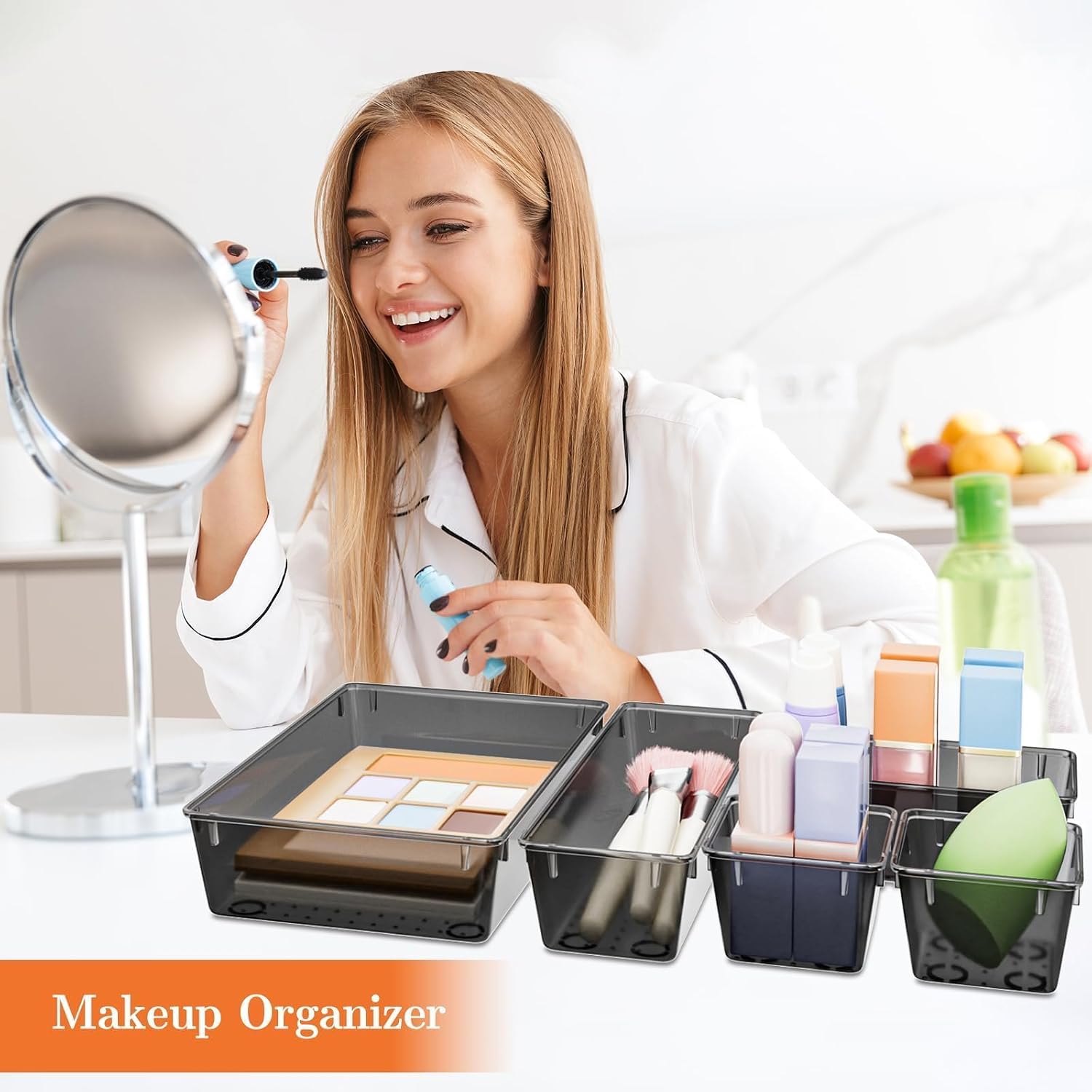 25 PCS Plastic Drawer Organizer Set, 4-Size Versatile Organizer Tool Trays & storage Bins for Makeup, Jewelry, and