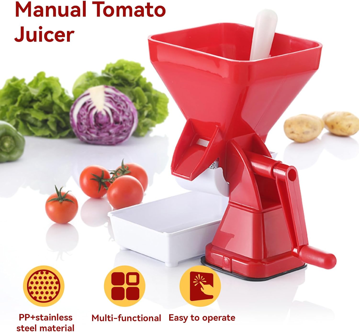 Tomato Strainer, Hand Crank Tomato Press Grinder Tomato Sauce Maker Machine Food Mill