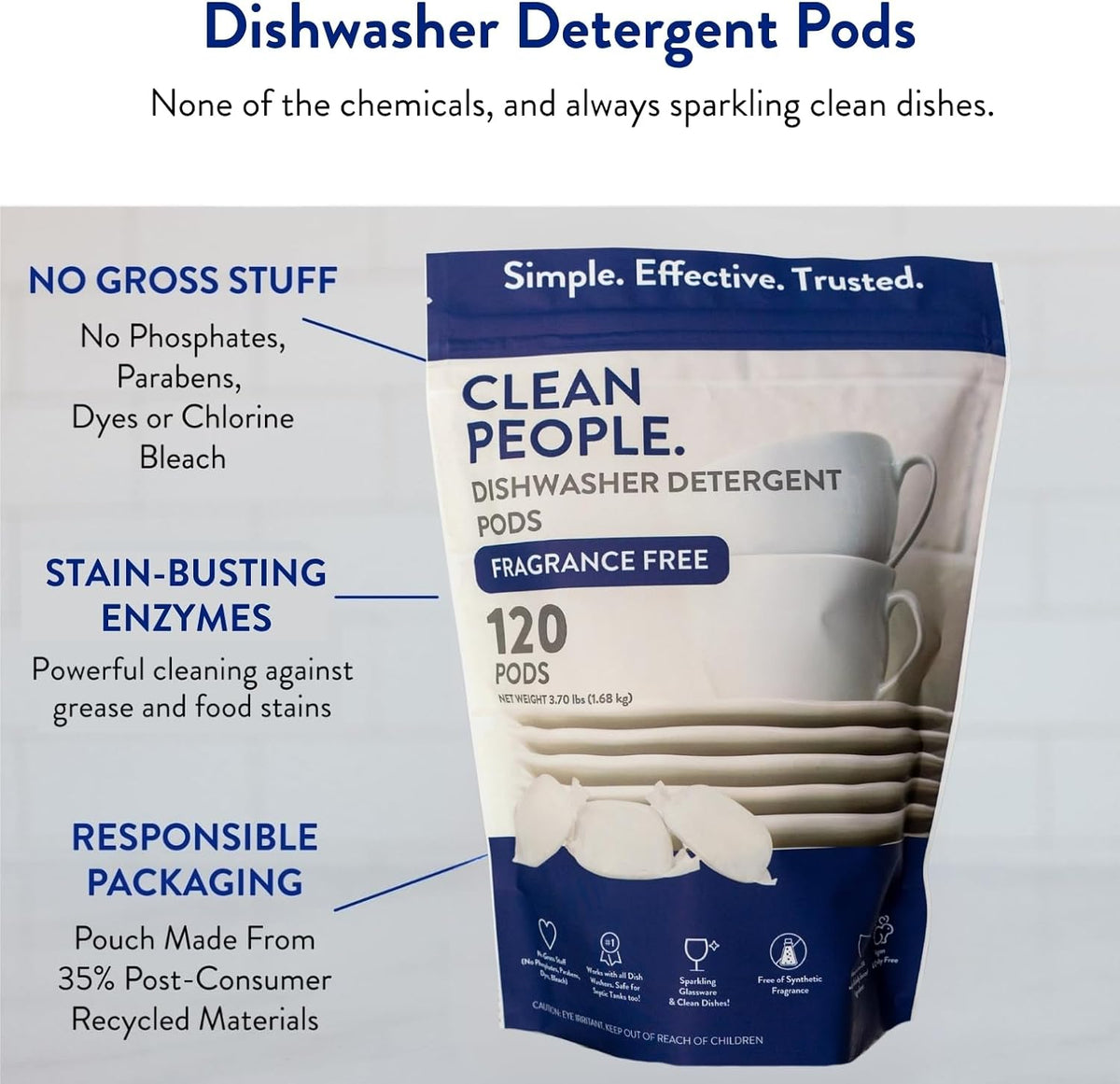 Clean People Dishwasher Pods - Cuts Grease & Rinses Sparkling Clean - Residue-Free - Phosphate Free Dishwashing Pods