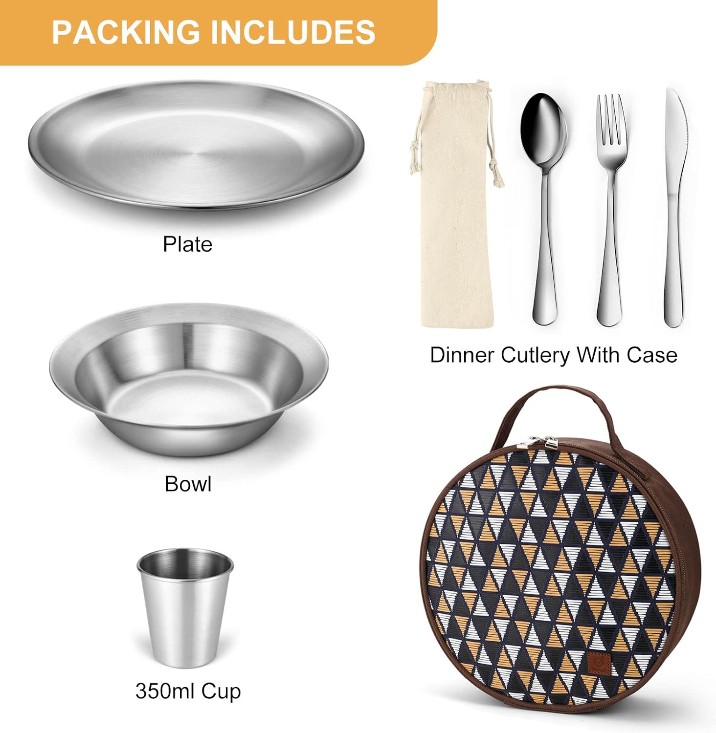 Stainless Steel Camping Mess Kit for Family & Person | Cooking Tableware Utensils with Plates Bowls Forks Spoons