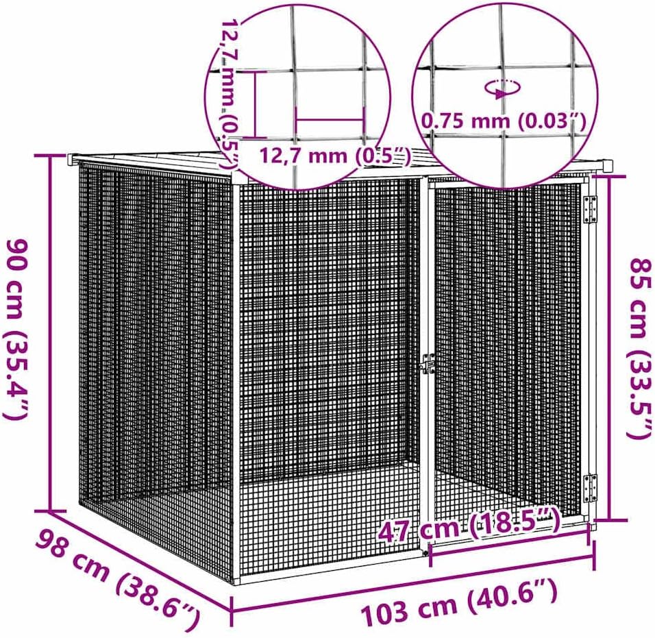 Chicken Cage Light Grey Galvanized Steel Medium Size 40.6 x 39.0 x 35.4 in Outdoor Small Animal Pet Habitat Enclosure