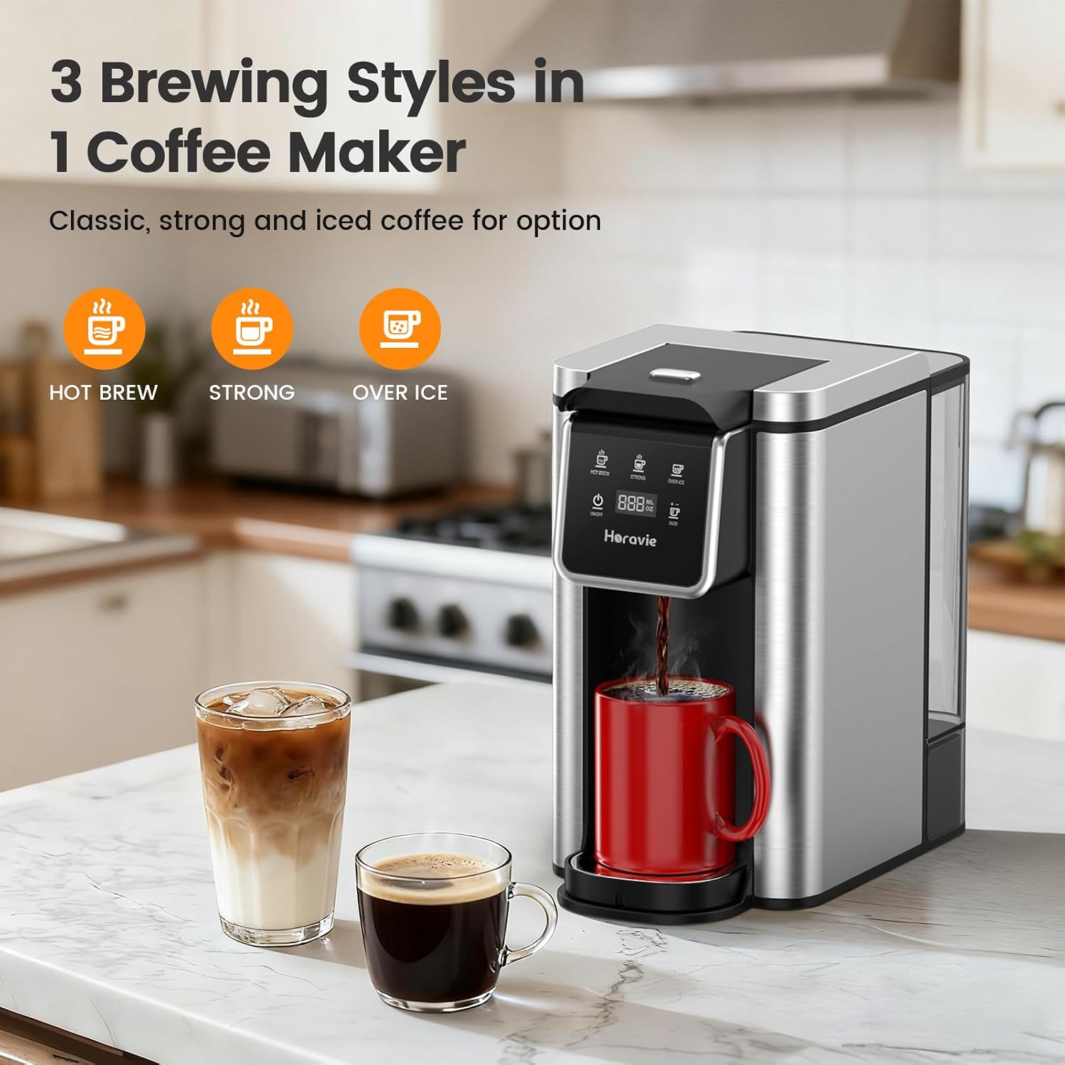 Single Serve Coffee Maker for K-Cup Pod & Grounds, Hot & Iced Coffee Maker, Strong Button Feature, 6 to 14oz Brew