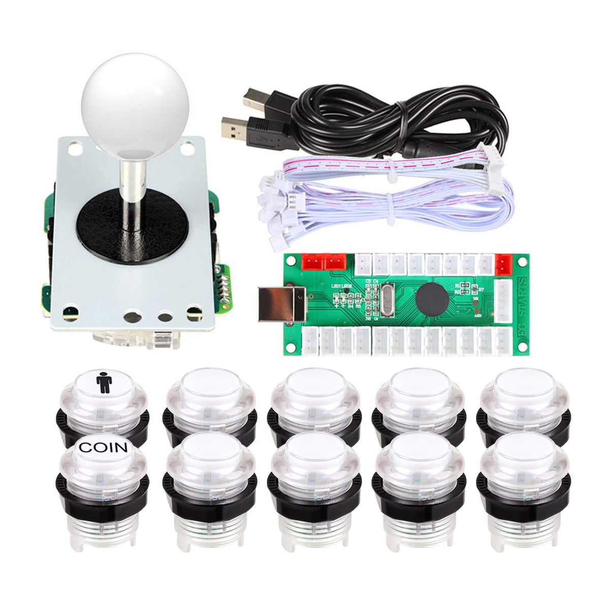 Classic Arcade Games Cabinet Kit USB Encoder to PC Joystick handle + 5V Led Lights Push Buttons Compatible Arcade PC