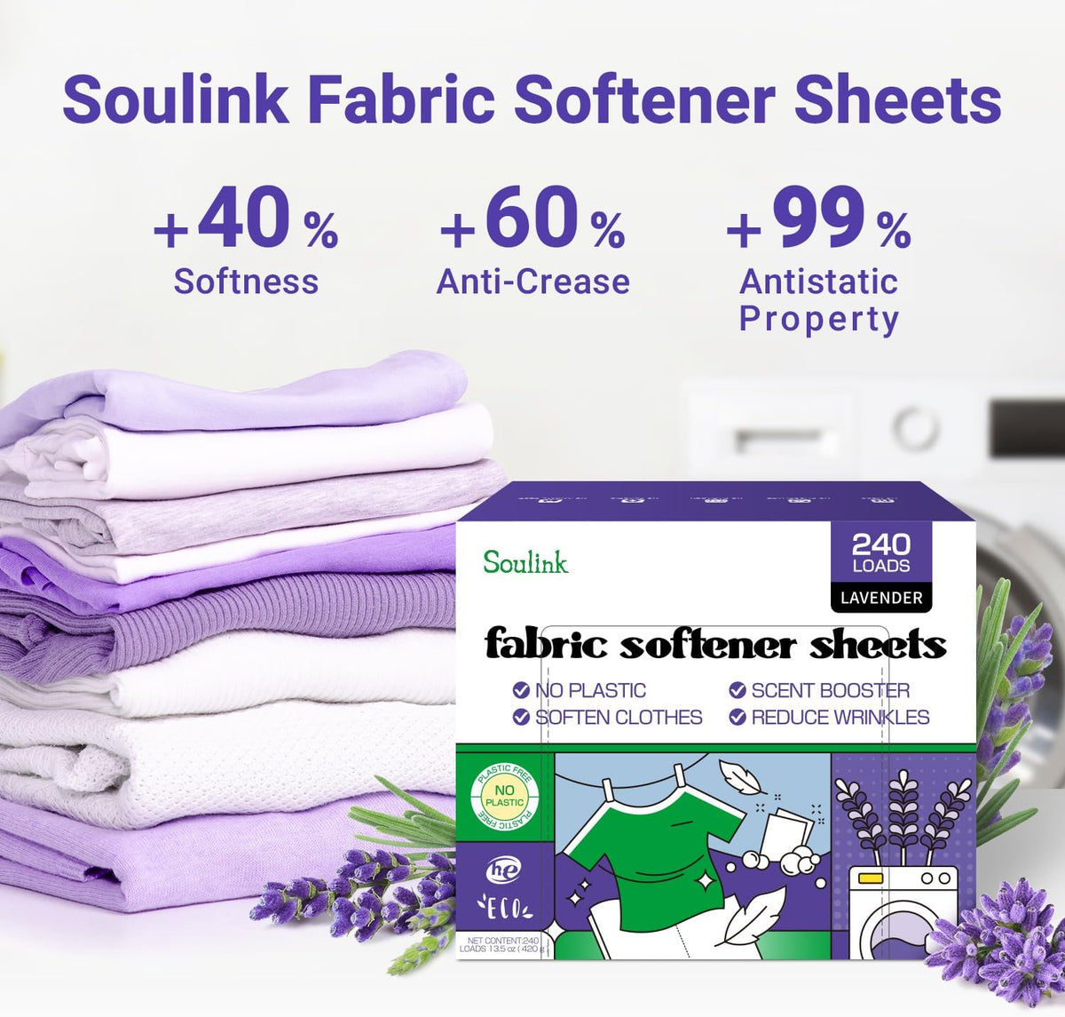 Fabric Softener Sheets for Washing Machine, Lavender, 240 Loads
