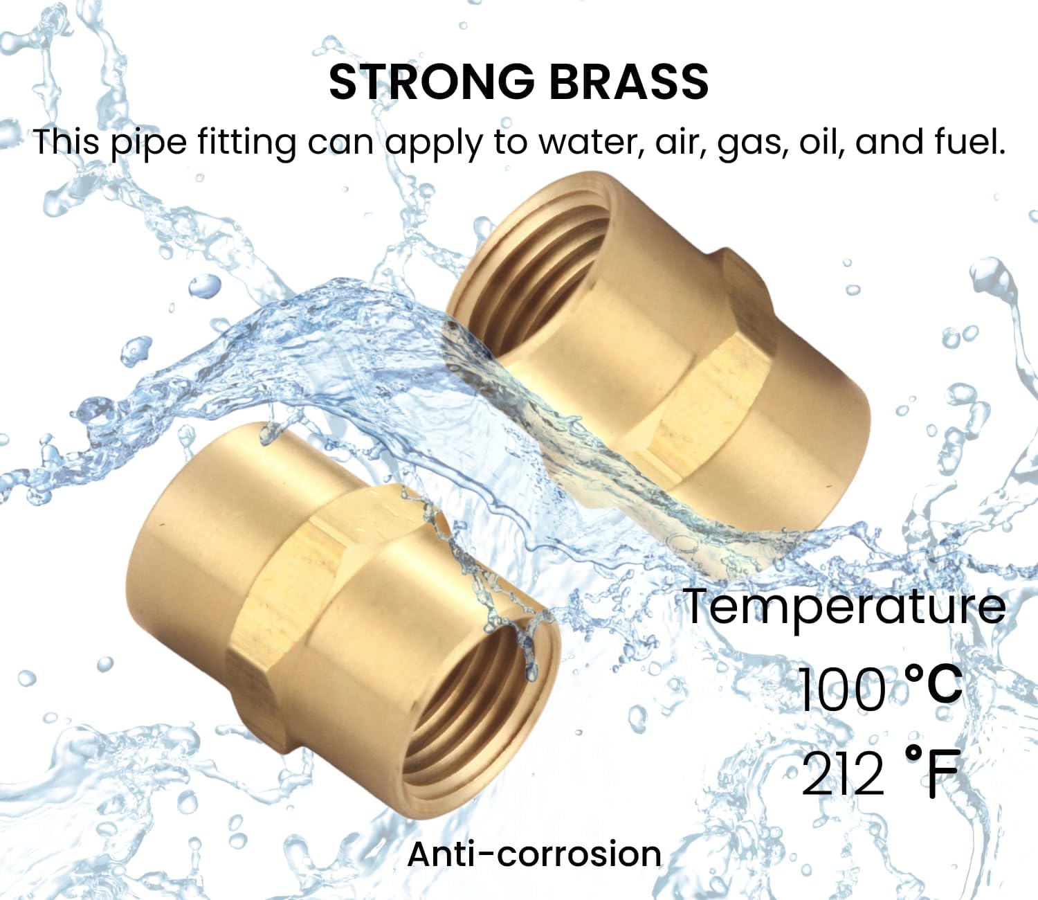 Brass Coupling 1/4 Inch NPT Female x 1/4 Inch NPT Female Hex Head Pipe Fitting, Pack of 10, Compressor connector 1/4