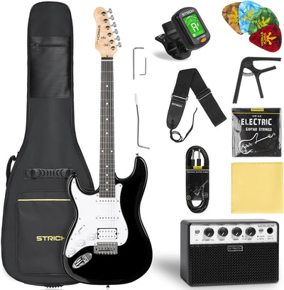 Electric Guitar Left Hand Beginner Kit, Solid Body 39" Electric Guitar HSS Pick Up for Starter, with 5W x 2 Amp, Bag