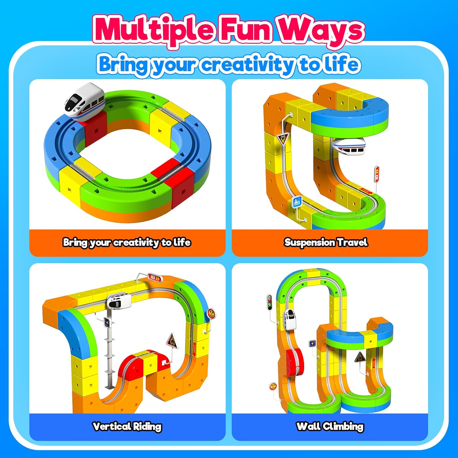 Electric Train Set for Kids, 69Pcs 3D Flexible Race Track Set with Electric Train, Traffic Signs, STEM Train Toy Set