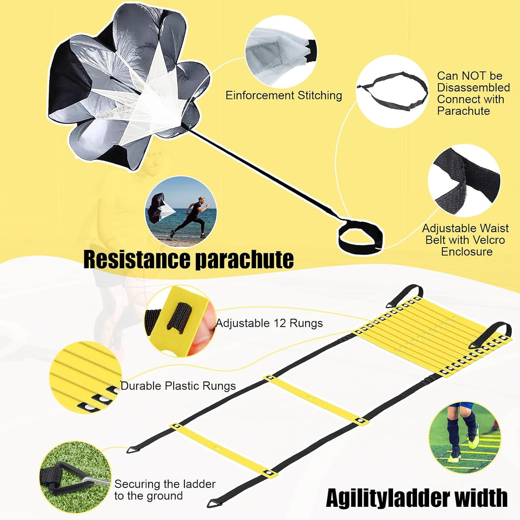 Agility Ladder,Speed Training Equipment Set,20ft Rungs Speed Ladder,Soccer Cones,Jump Rope, Running Resistance